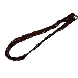Vintage Y2K Brown Leather Braided Chain Belt Capezio M L 40” Boho Indie Grunge